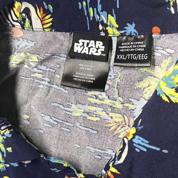 Star Wars Mandalorian Baby Yoda Grogu Hawaiian Shirt Mens Sz XXL Blue Aloha Palm - Picture 4 of 7